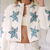 Long Sleeve Button Embroidered Cropped Jacket