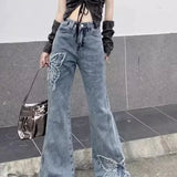 Washed Butterfly Embroidered Flared Jeans
