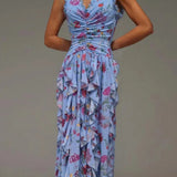 Sleeveless Hollow Maxi Floral Dress