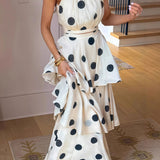 Polka Dot Halter Sleeveless Top Tiered Skirt Set