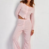 Soft Casual Cutout Jacquard Two Piece Set