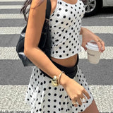 Halter Polka Dot Crop Skirt Two Pieces Set