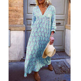 Fashion Women Boho Deep V Neck Floral Long Maxi Dress