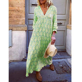 Fashion Women Boho Deep V Neck Floral Long Maxi Dress
