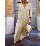 Fashion Women Boho Deep V Neck Floral Long Maxi Dress