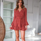 Fashion Women Boho Ruffle Floral Holiday Mini Sun Dress