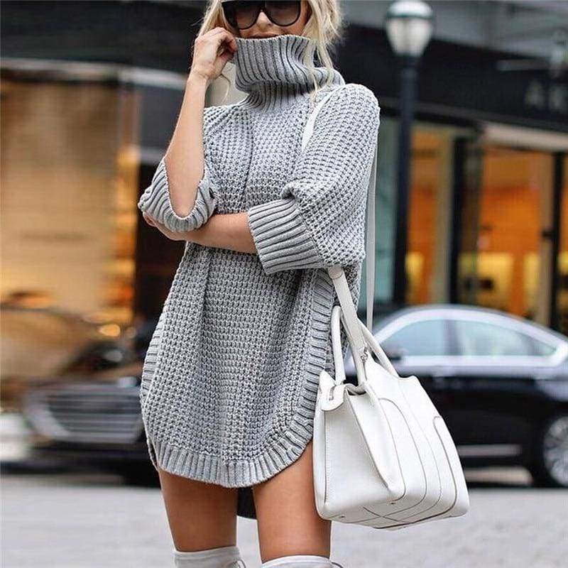 Fashion Women Casual Irregular Long Sweater Dress Knitted Sweater Top