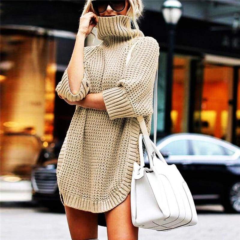 Fashion Women Casual Irregular Long Sweater Dress Knitted Sweater Top