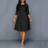 Fashion Women Retro Tunic 3/4 Long Sleeved Solid Bodycon Dresses