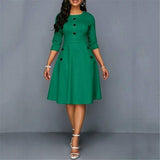 Fashion Women Retro Tunic 3/4 Long Sleeved Solid Bodycon Dresses