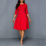 Fashion Women Retro Tunic 3/4 Long Sleeved Solid Bodycon Dresses