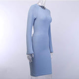 Fashion Women Sexy Formal Bodycon Midi Dress Elegant Long Sleeve Hollow out Solid Autumn Ladies Dresses Party Club Clubwear