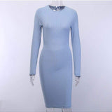 Fashion Women Sexy Formal Bodycon Midi Dress Elegant Long Sleeve Hollow out Solid Autumn Ladies Dresses Party Club Clubwear