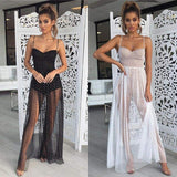 Fashion Women Sexy Polka Dots Slit Ladies See-Through Long Dress