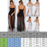 Fashion Women Sexy Polka Dots Slit Ladies See-Through Long Dress