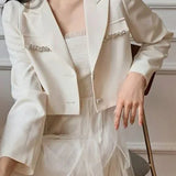 Crystal Decor Notched Cropped Blazer