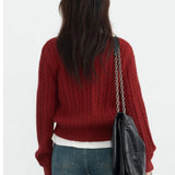 Red Twist Knit O-Neck Cardigan