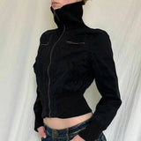 Casual Girdling Waist Black Jacket