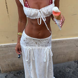 Solid Cutout Waist Bikini Cover Up Beach Skirt Set