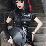 Women's Embroidery Dragon Qipao Cheongsam Retro Side Slit Stand Collar Evening Dress