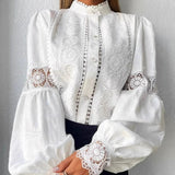 Lace Paneled Lantern Sleeve Blouse