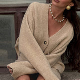 Tweed Solid Cardigan Skirt Set Chic Two Piece Set