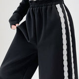 Lace Panel Athletic Wide Leg High Waist Pants