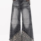 Patchwork Leopard Wide Leg Jeans