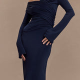 V-Neck Slim Fit Ruched Maxi Dress