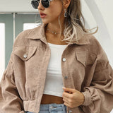 Corduroy Cropped Lantern Sleeve Jacket