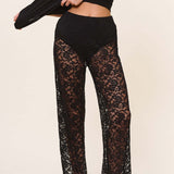Lace Sheer High Waist Patchwork Straight Pants