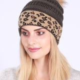 Leopard Print Slouchy Knit Beanie Hat