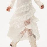 Hot Girl Lace Tiered Mesh Stylish Slim Midi Skirt