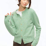 Green Wool Blend Crew Neck Knit Cardigan