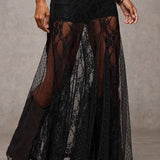 Low Waist Lace Trim Bodycon Pencil Skirt