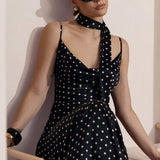 Elegant Polka Dot Cowl Neck Maxi Dress