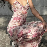 Backless V-Neck Maxi Floral Dress