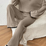Lazy V-neck Knit Wide-Leg Pants Two Piece Set