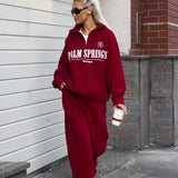 Letter Print Half Zip Hoodie