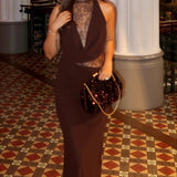 Halter Lace Cowl Bodycon Dress