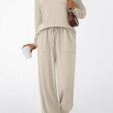 Chic Pocketed Drawstring Solid Casual Two Piece Set