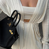 Vintage Ribbed Knit Cardigan and Cami Dress Three Piece Set