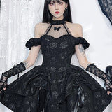Sleeveless Halter Neck Bow Vintage Backless Cold Shoulder Print Lace Up A-Line Swing Dress