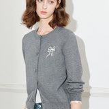 Bow Print Knit Sweater Cardigan