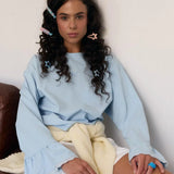 Flared Sleeve Lace Accent Crew Neck Alphabet Embroidered Long Sleeve Tee