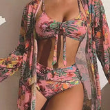 Floral Knot Front Long Sleeve Two Piece Set