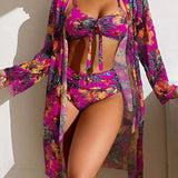Floral Knot Front Long Sleeve Two Piece Set