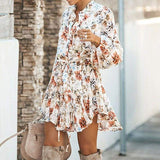 Frill Ruffle Boho Dress Floral Print Mini Dresses V-Neck Long Sleeve Beach dress 2019 Women's Clothing Female Vestidos