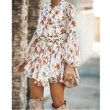 Frill Ruffle Boho Dress Floral Print Mini Dresses V-Neck Long Sleeve Beach dress 2019 Women's Clothing Female Vestidos