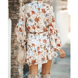 Frill Ruffle Boho Dress Floral Print Mini Dresses V-Neck Long Sleeve Beach dress 2019 Women's Clothing Female Vestidos